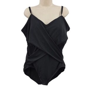 Embrace Your Curves Miracle Swimsuit 2X Black One Piece Wrap Front Shaping Plus